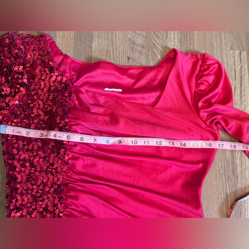 80s Vintage Dynasty Style Red Sequin Wiggle Dress Sz M - Picture 7 of 9